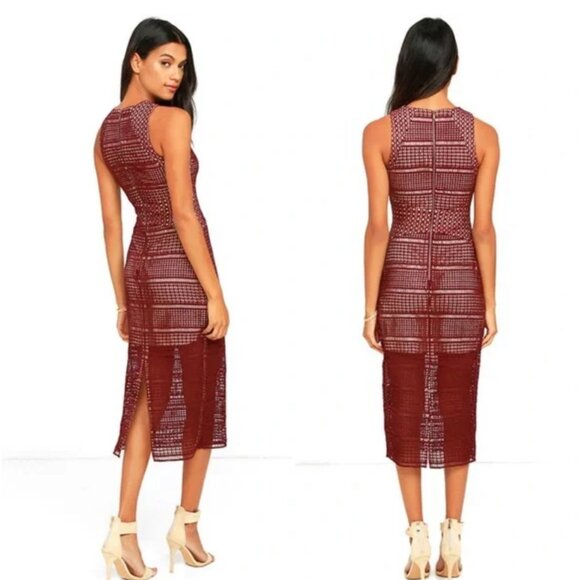 Keepsake Sweet Nothing Burgundy Lace Midi Dress Small - Picture 2 of 8